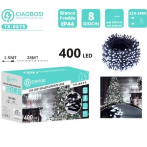 Stringa 400 Led 28mt Bianco freddo Con 8 Giochi di Luci IP44